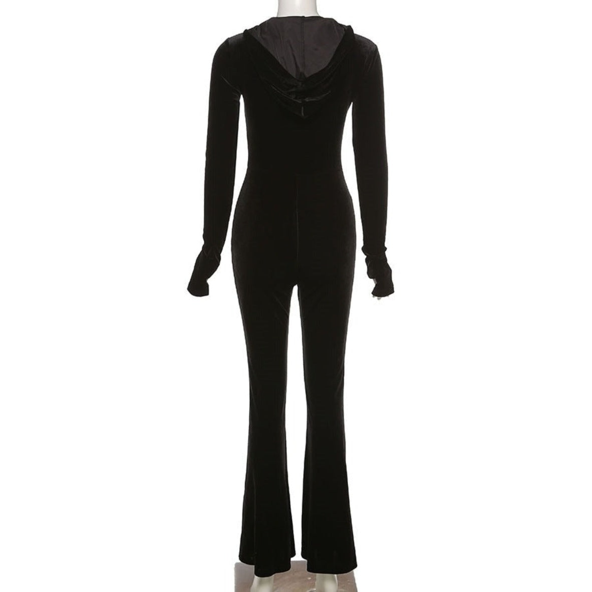 Hooded Black Velvet Jumpsuit
