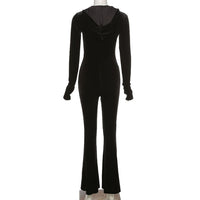 Hooded Black Velvet Jumpsuit - Festigal