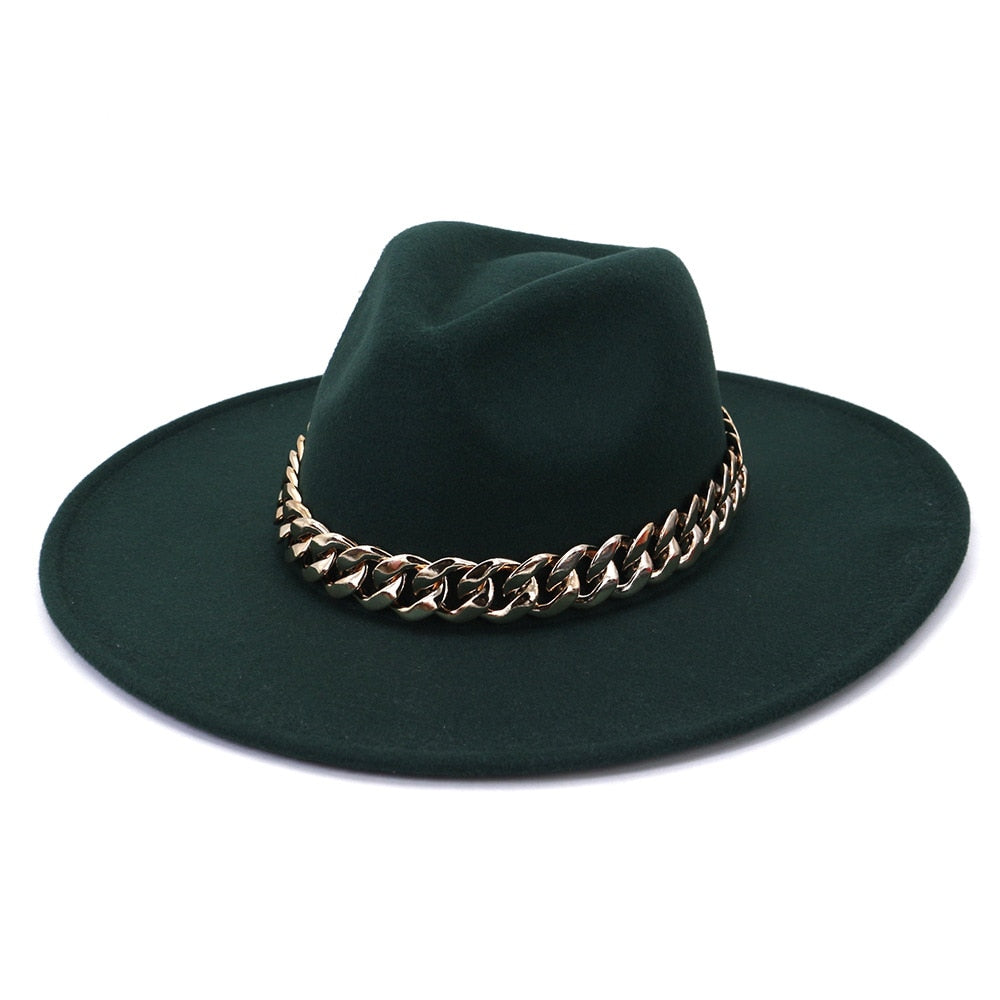 Classic Fedora Hat with gold chain - Festigal