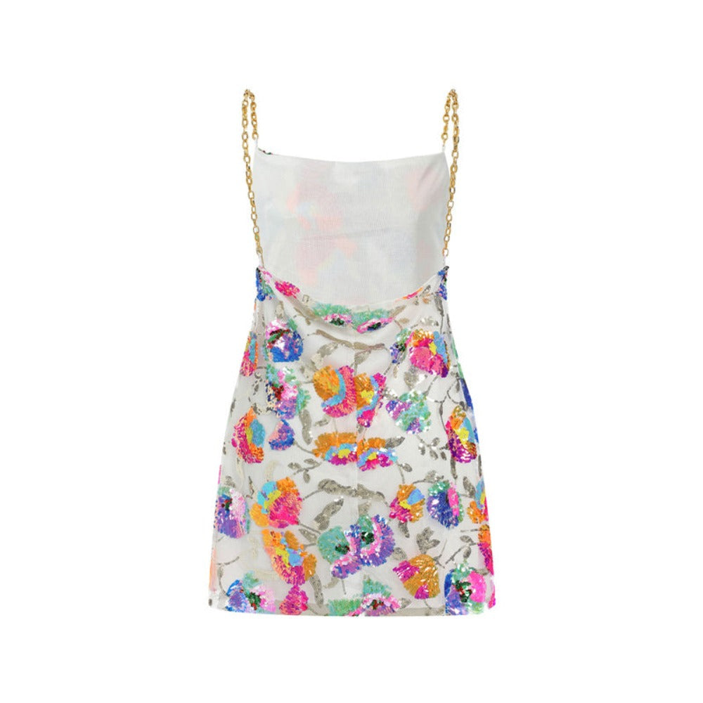 Backless Embellished Chain Strap Dress - Festigal