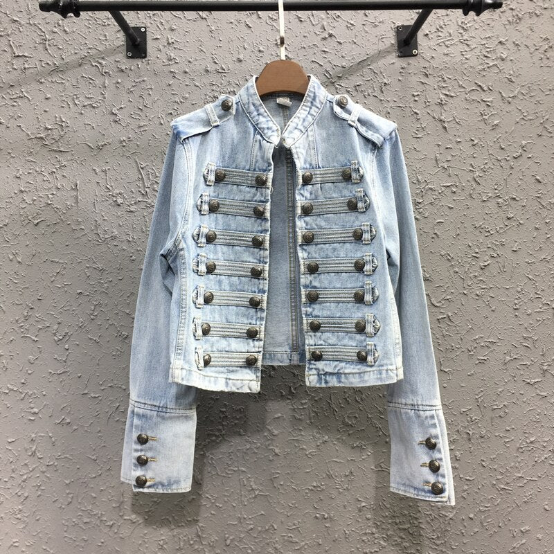 Retro Military Style Denim Jacket - Festigal