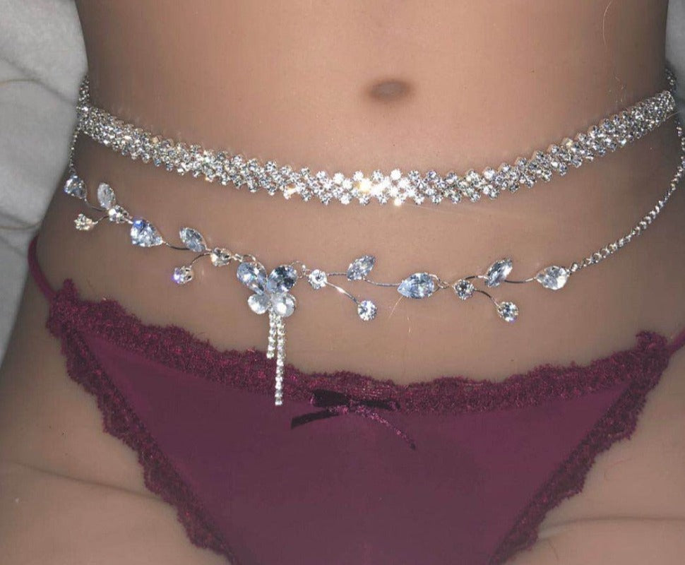 Shiny Silver Crystal Waist Chain - Festigal