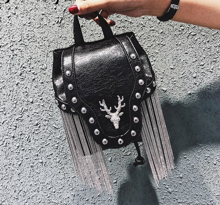 Embellished Stag Tassel Crossbody Bag - Festigal