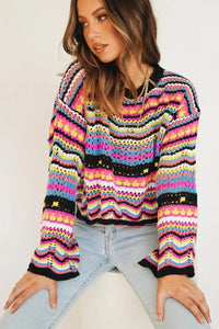 Colourful Knit/Crochet Mix Sweater