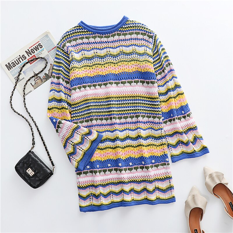 Colourful Striped Knitted/Crochet Dress - Festigal