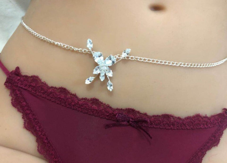 Shiny Silver Crystal Waist Chain - Festigal