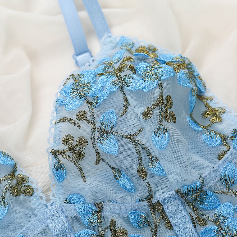 Blue Flower Mesh Lace Corset - Festigal