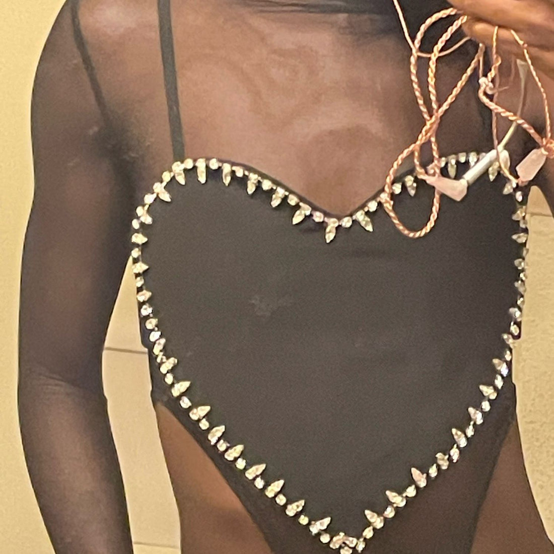 Heart Shaped Rhinestone Crop Top - Festigal