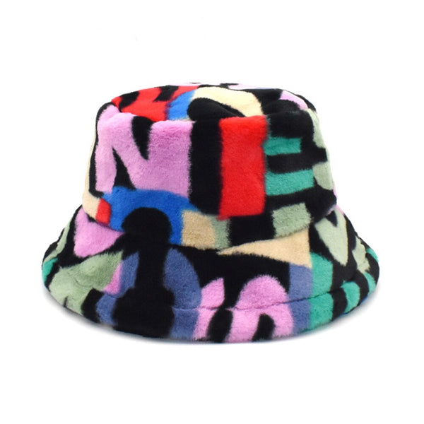 Rainbow Letter Fur Bucket Hat - Festigal