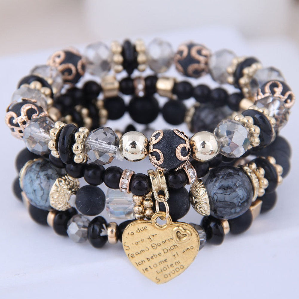 4 Heart Charm Beads Bracelets