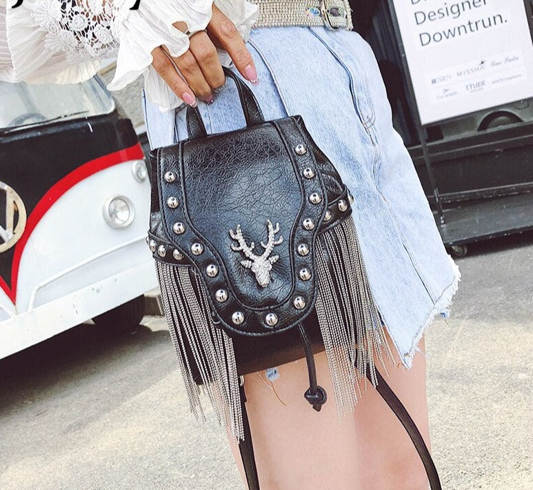 Embellished Stag Tassel Crossbody Bag - Festigal