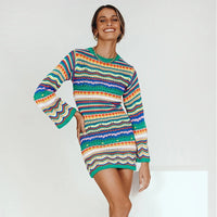 Colourful Striped Knitted/Crochet Dress - Festigal