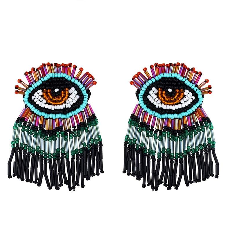 Evil Eye Beaded Tassel Earrings - Festigal