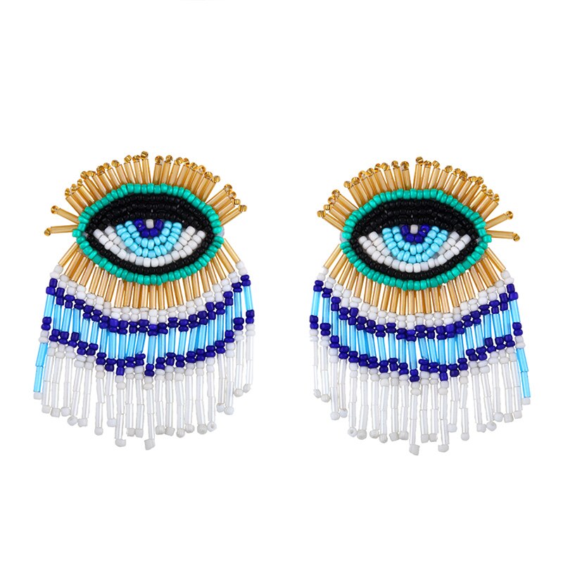Evil Eye Beaded Tassel Earrings - Festigal