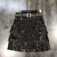 Western Rhinestone Tassel Skirt & Top Set - Festigal