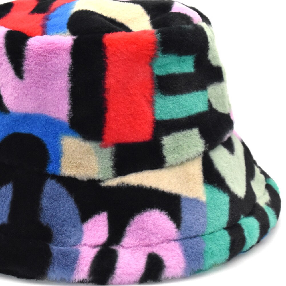 Rainbow Letter Fur Bucket Hat