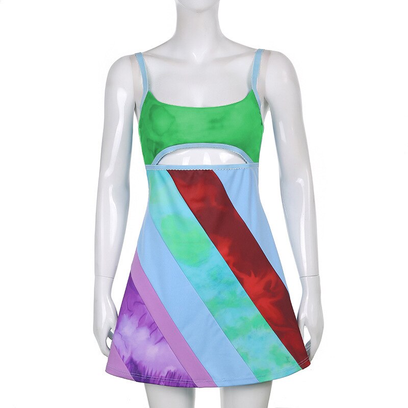 Rainbow Cut Out Mini Dress - Festigal