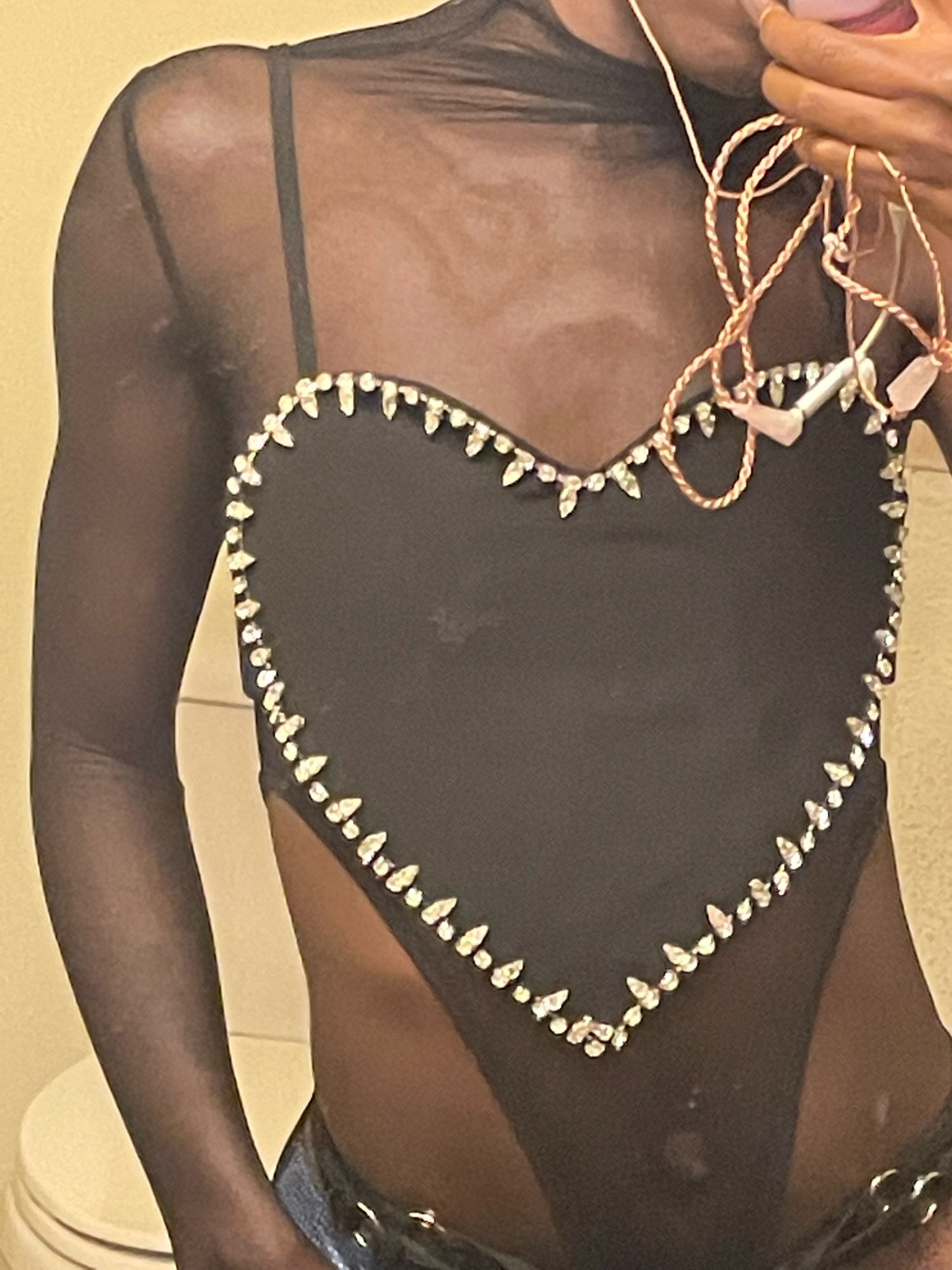 Heart Shaped Rhinestone Crop Top - Festigal