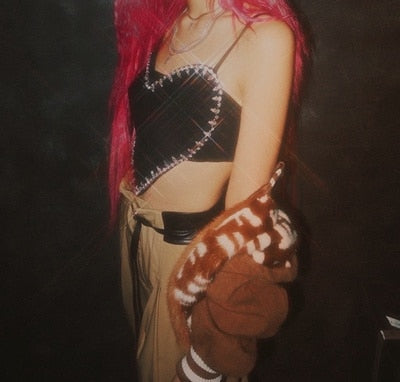 Heart Shaped Rhinestone Crop Top - Festigal