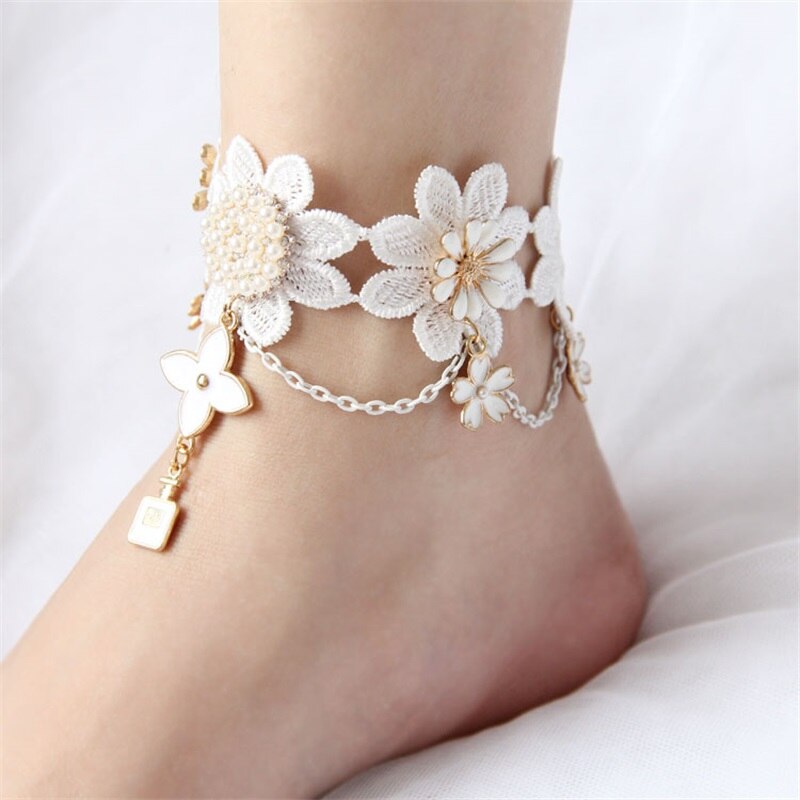 Boho White Lace Anklet - Festigal
