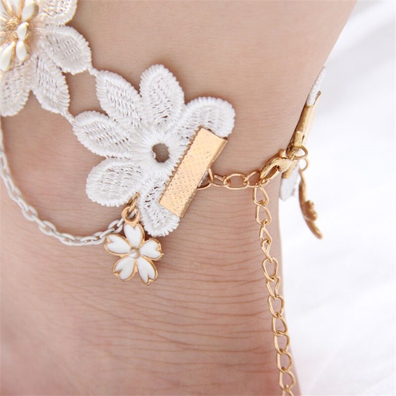 Boho White Lace Anklet - Festigal