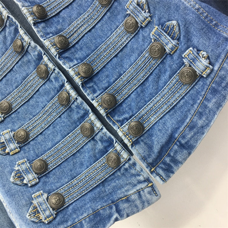 Retro Military Style Denim Jacket - Festigal