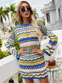Colourful Striped Knitted/Crochet Dress - Festigal