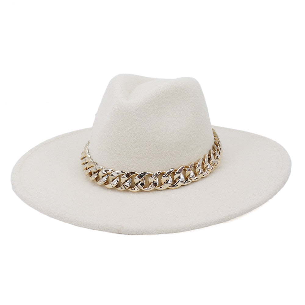 Classic Fedora Hat with gold chain