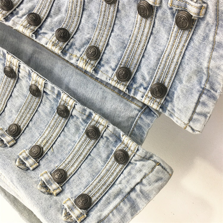 Retro Military Style Denim Jacket - Festigal