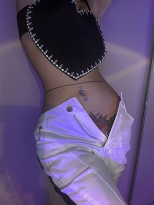 Heart Shaped Rhinestone Crop Top - Festigal