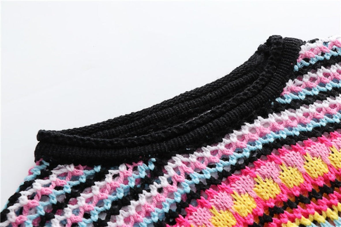 Colourful Knit/Crochet Mix Sweater - Festigal