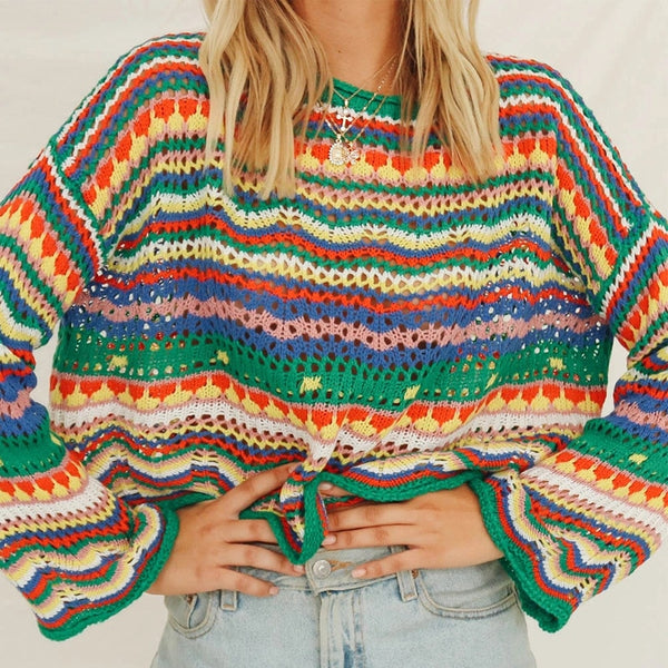 Colourful Knit/Crochet Mix Sweater - Festigal