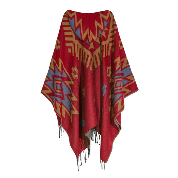 Red Aztec Poncho Cloak