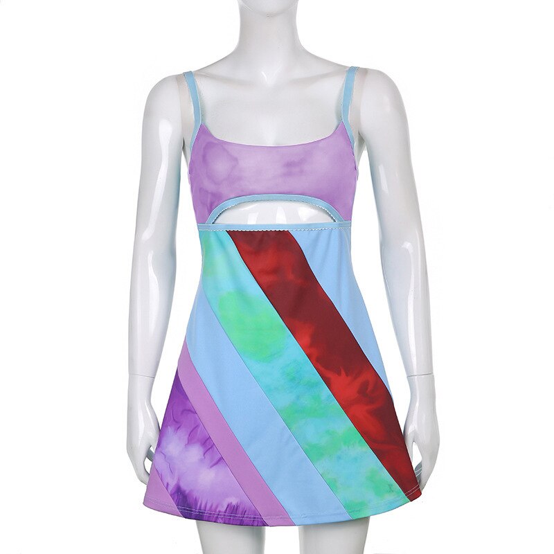 Rainbow Cut Out Mini Dress - Festigal