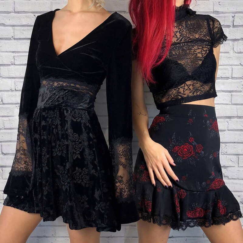 Velvet Lace Insert Crop Top - Festigal