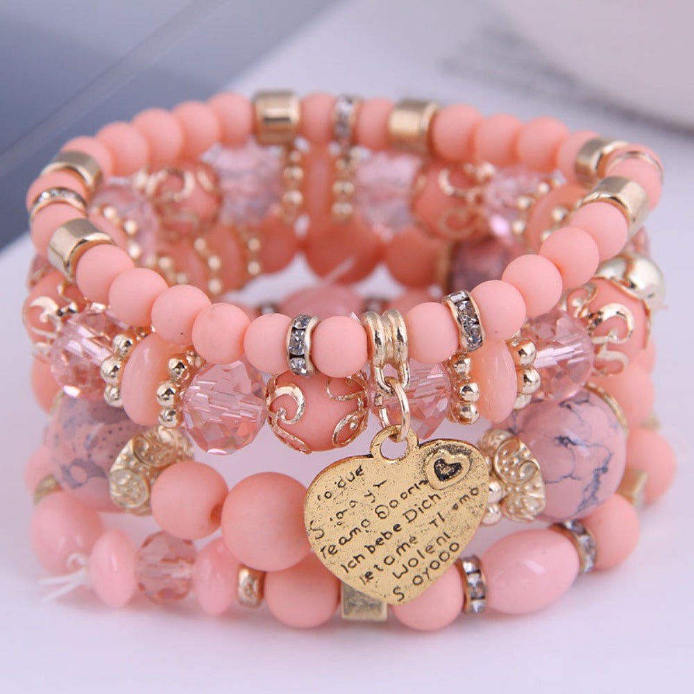 4 Heart Charm Beads Bracelets