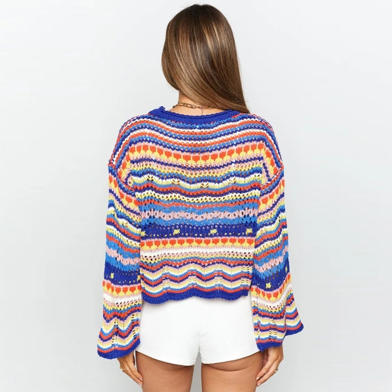 Colourful Knit/Crochet Mix Sweater