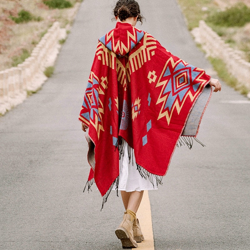 Red Aztec Poncho Cloak - Festigal