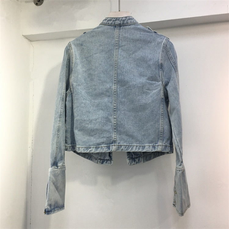 Retro Military Style Denim Jacket - Festigal