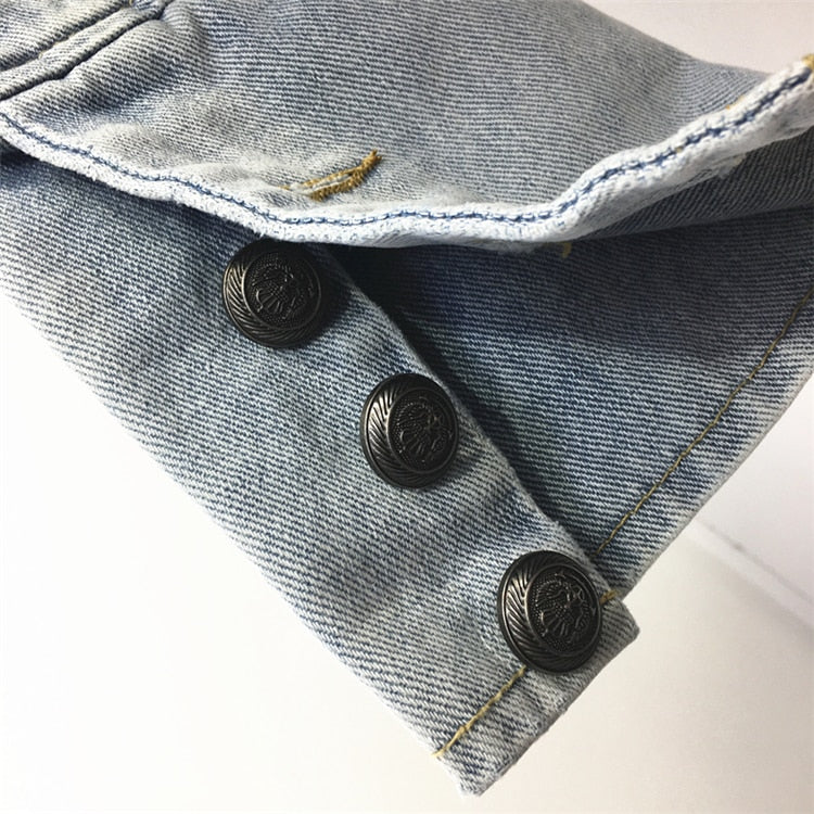 Retro Military Style Denim Jacket - Festigal