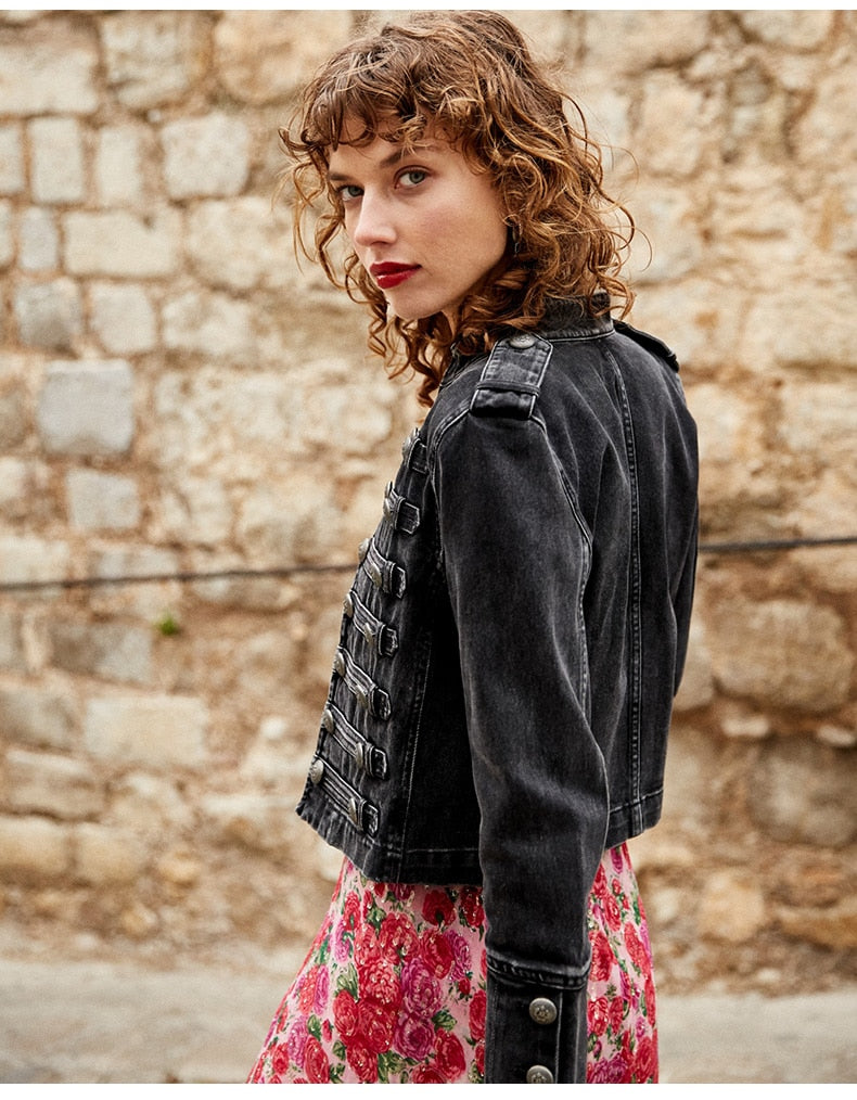 Retro Military Style Denim Jacket - Festigal