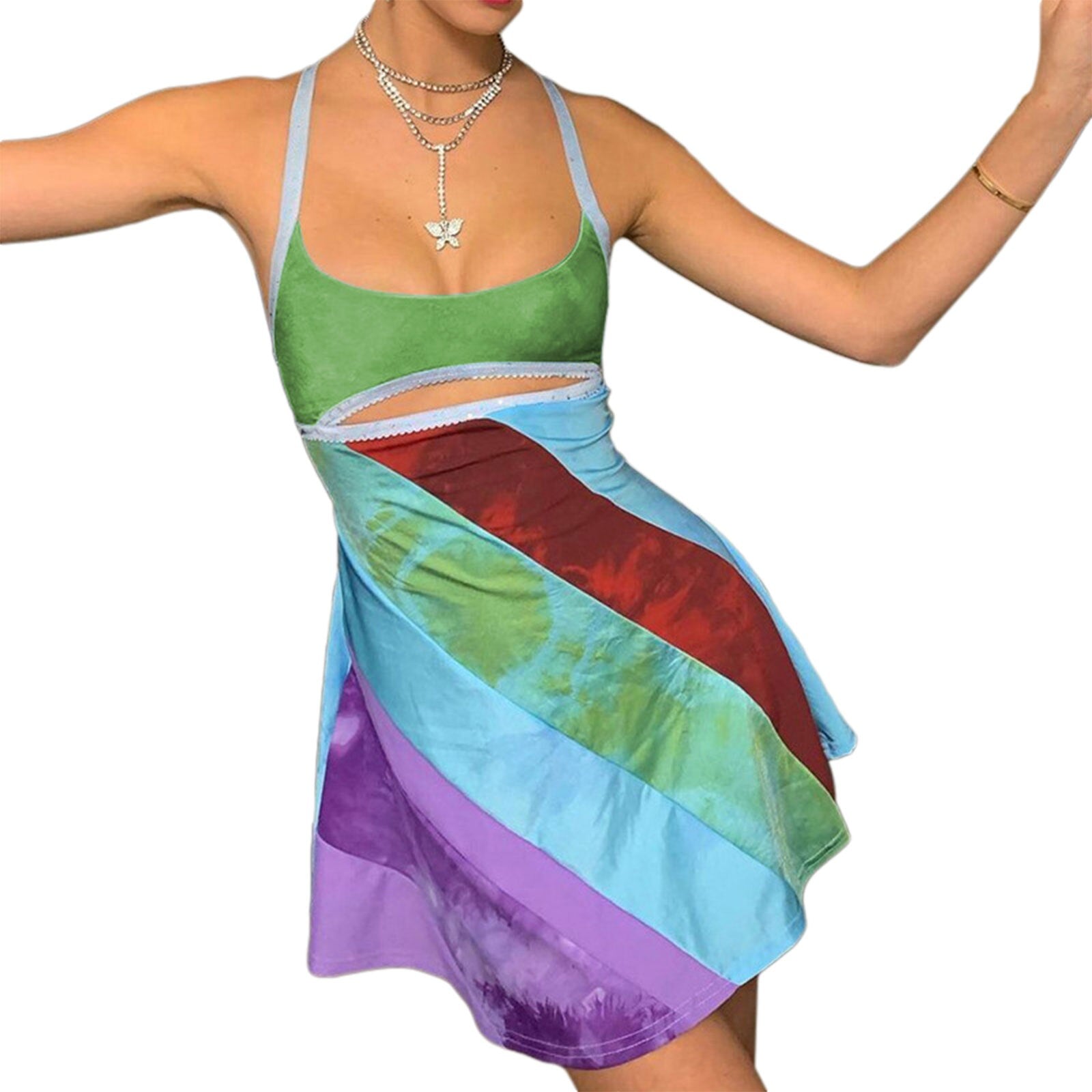 Rainbow Cut Out Mini Dress - Festigal