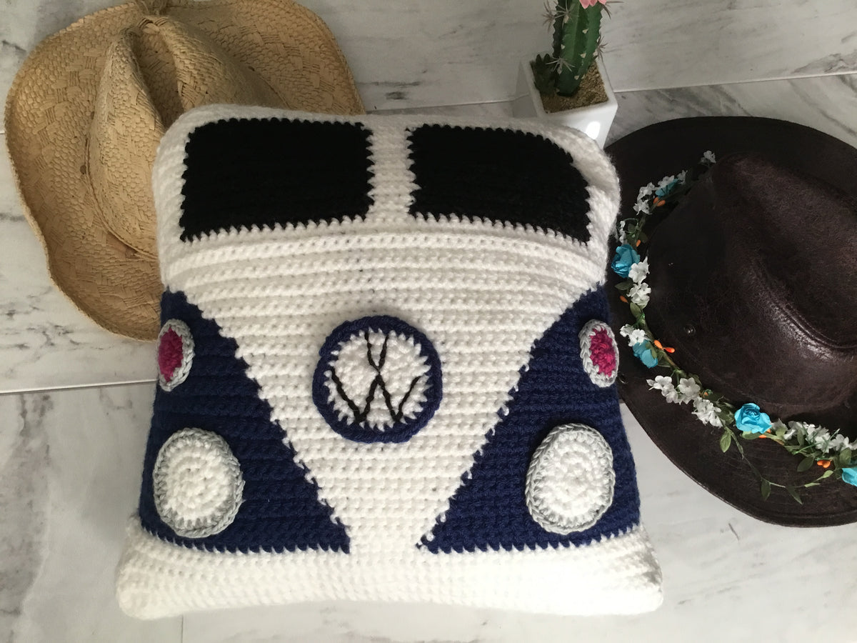 Handmade Crochet Campervan Cushion