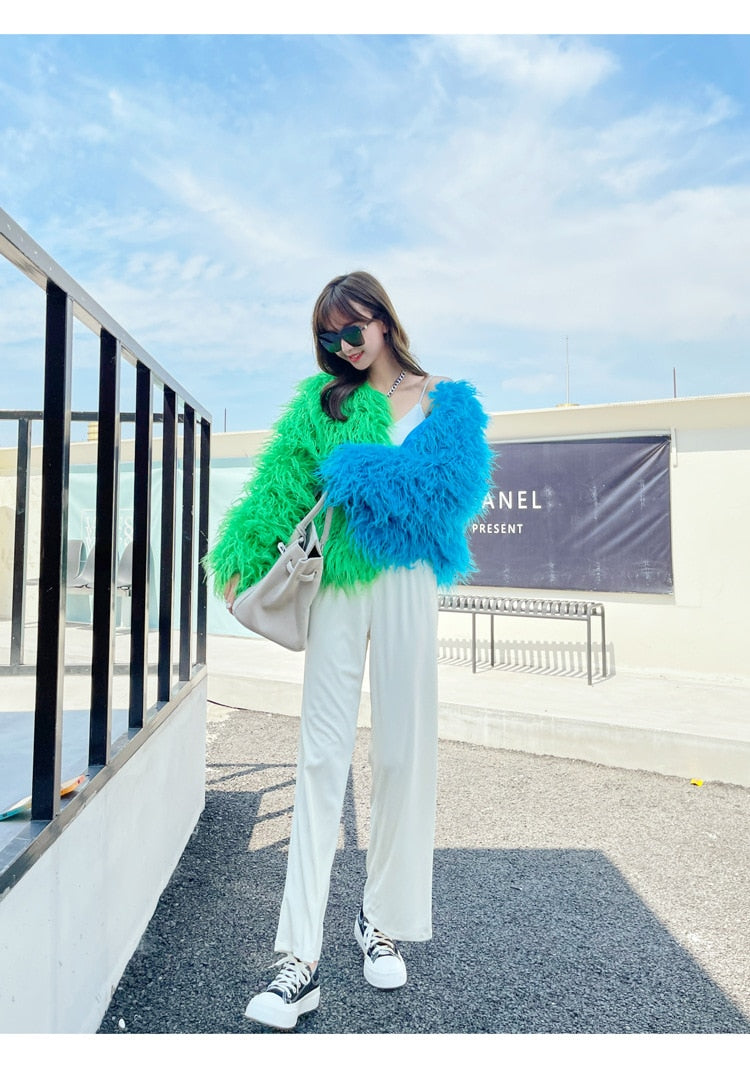 Two Tone Shaggy Faux Fur Jacket - Festigal