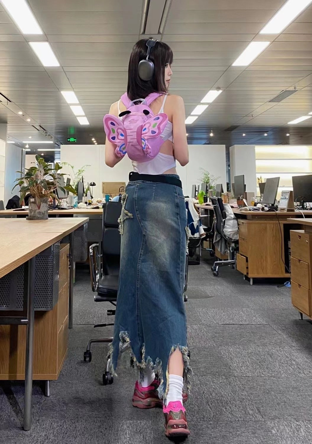 Distressed Star Denim Maxi Skirt - Festigal