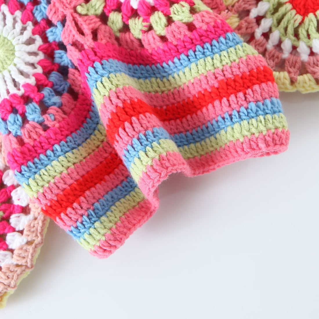 Colourful Crochet Cropped V Neck Top - Festigal