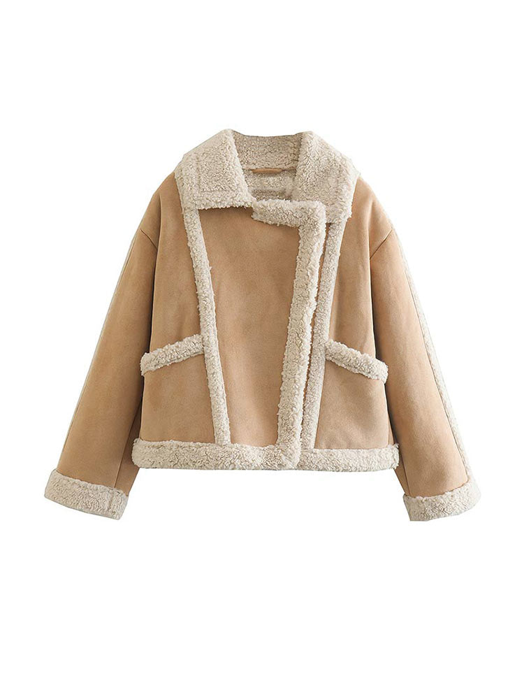 Tan Shearling Faux Leather Jacket - Festigal