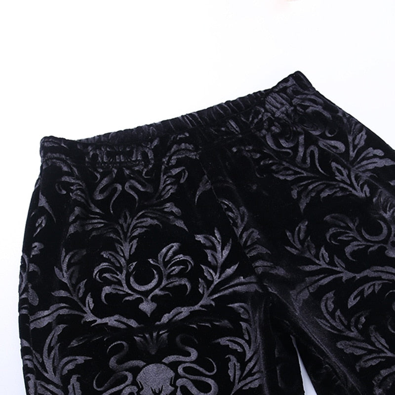 Flared Goth Embossed Velvet Pants - Festigal