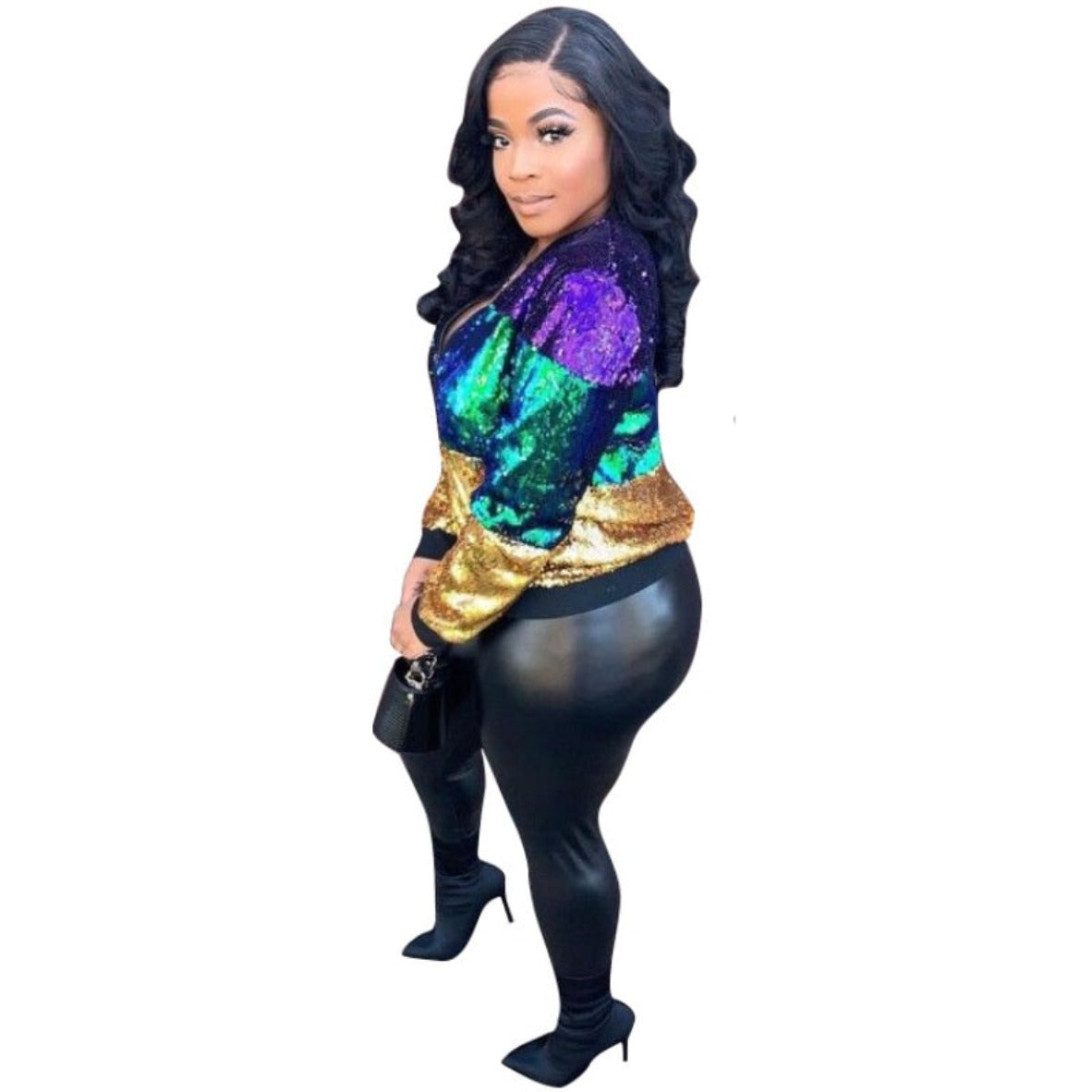 Striped Sequin Bomber Jacket - Festigal