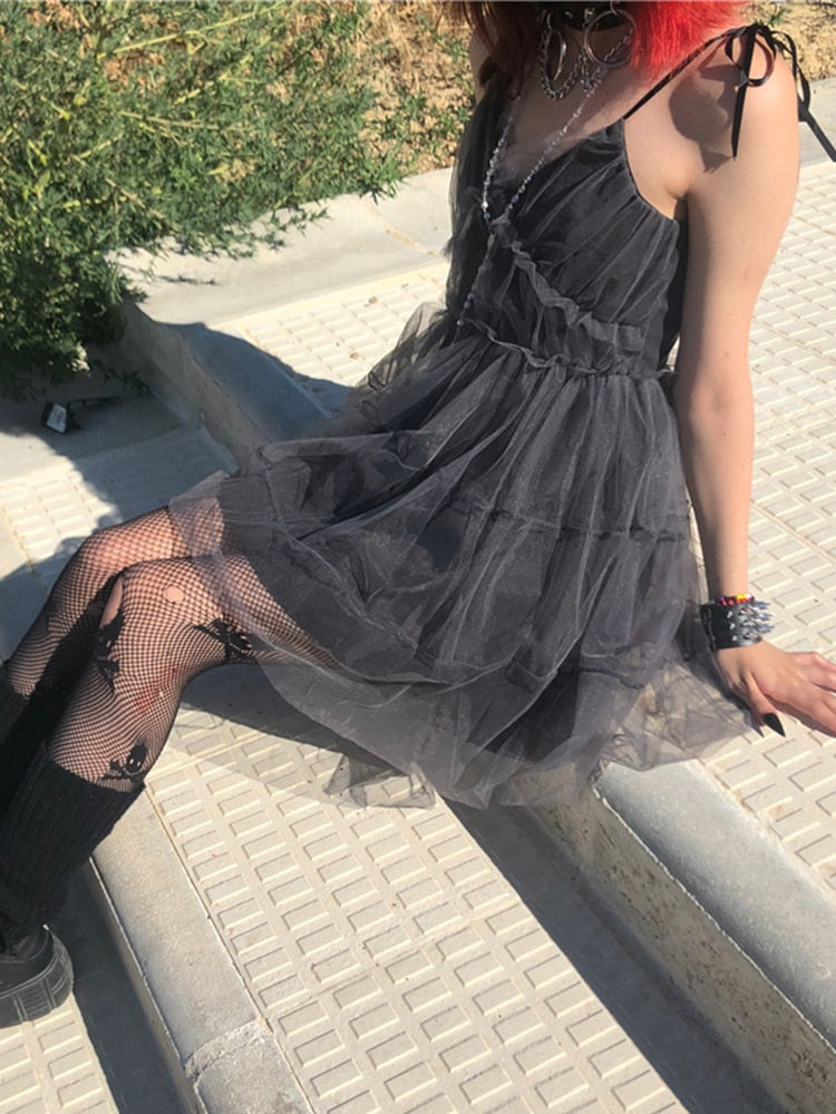Grunge Mesh Skater Dress - Festigal